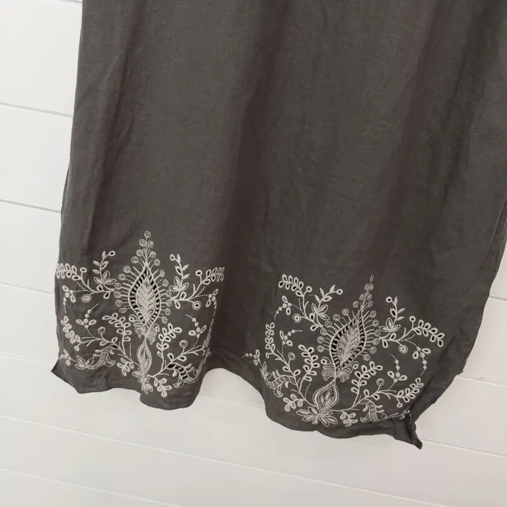 Women’s Johnny Was Assa Linen Draped Tunic Gray Embroidered Floral Small S - Picture 8 of 9